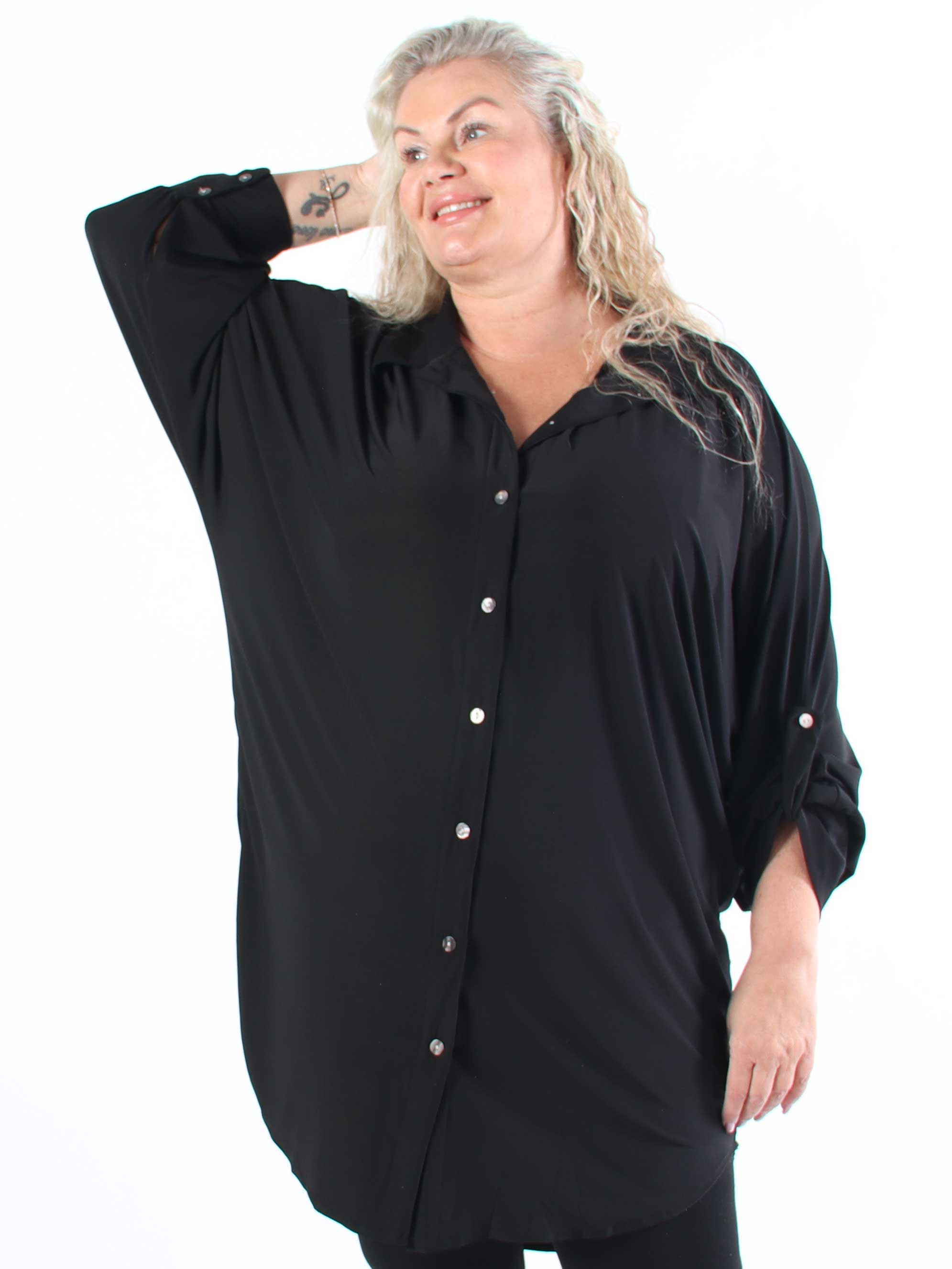 Mia - Plain elastisk plus size skjortekjole